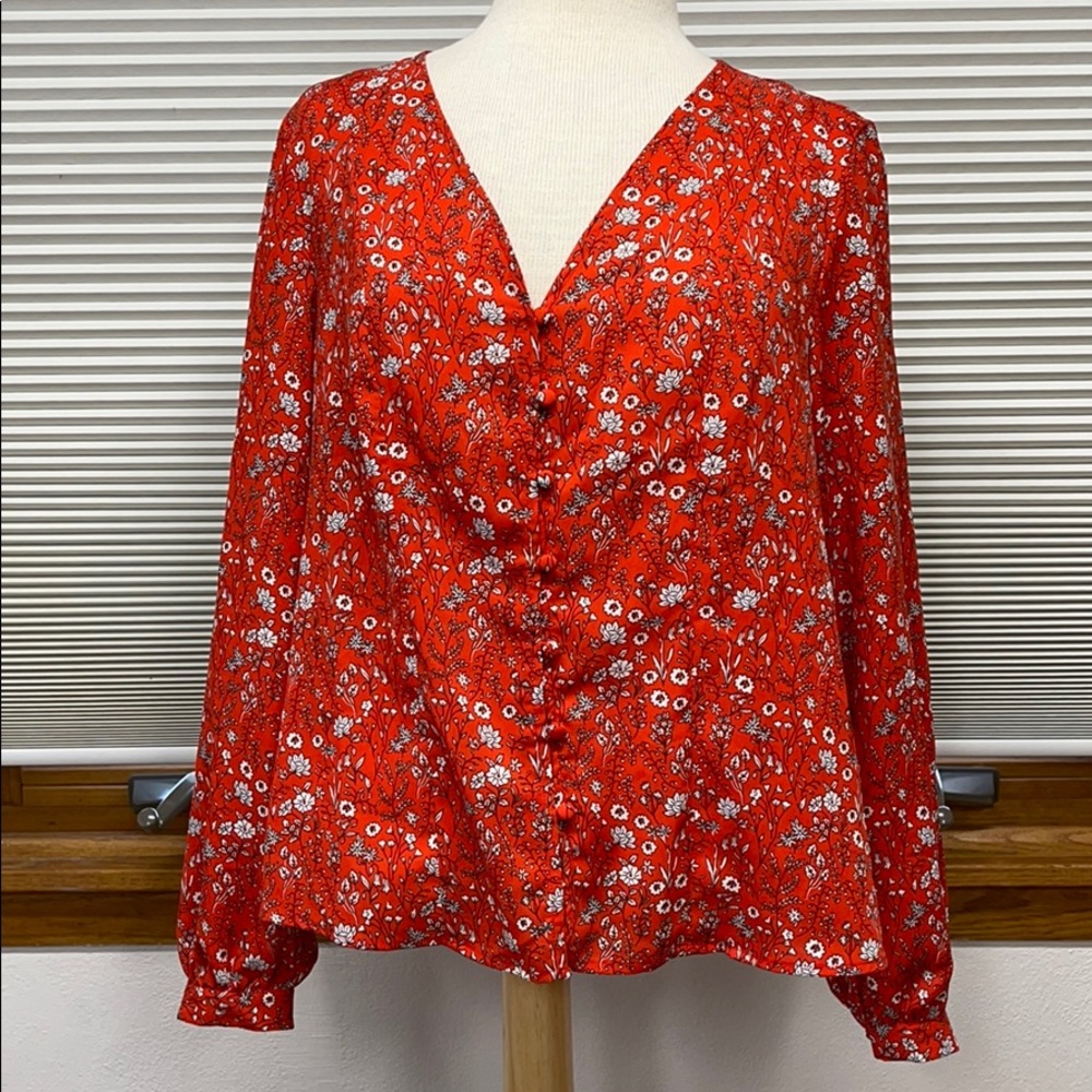 Rachel Zoe Orange Floral Print Blouse